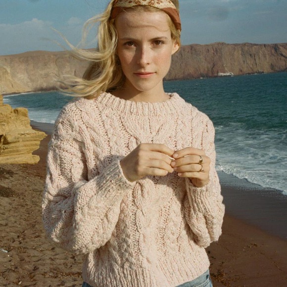 Doen Sweaters - Doen Chunky Bee Sweater Pink Cable Knit Marled Pullover Crewneck Women's Medium